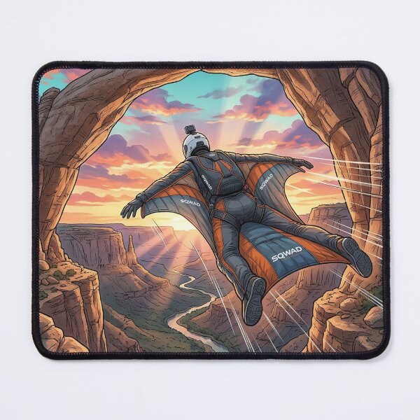 Item preview, Wingsuit Canyon – Extreme Sunset Flight | Street Art Pop Art Illustration designed and sold by PLUSHIWORLDtm.