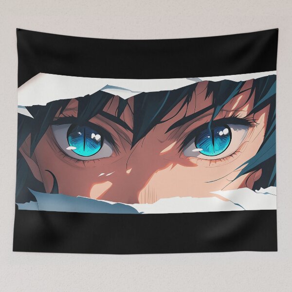 Item preview, Giyu Tomioka Demon Slayer Blue Eyes Stoic Torn Paper Peek Closeup designed and sold by PMartistStudio.