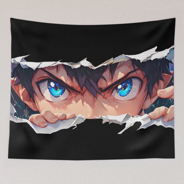 Item preview, Rin Okumura Blue Exorcist Intense Blue Eyes Torn Paper Peek designed and sold by PMartistStudio.