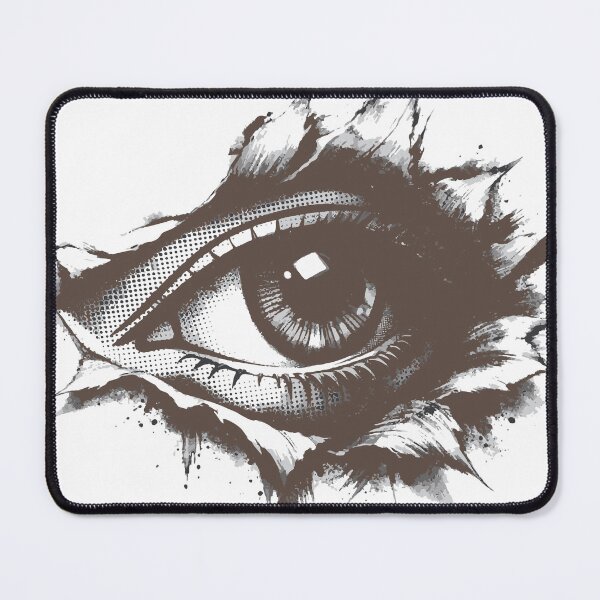 Item preview, Monochrome ink illustration of a realistic eye breaking through torn paper, featuring tattoo-style linework, halftone shading and grunge splatter for a dramatic designed and sold by Dejbar.