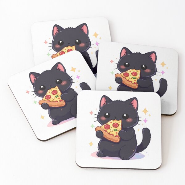 Item preview, Cute black cat kawaii pizza addict designed and sold by EpicBoing.