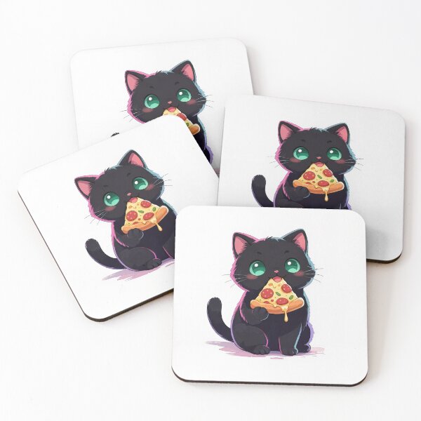 Item preview, Cute black cat kawaii pizza addict designed and sold by EpicBoing.