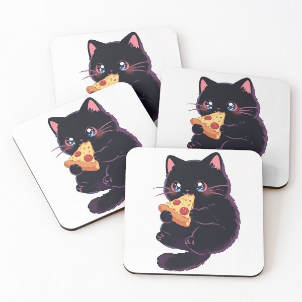 Item preview, Cute black cat kawaii pizza addict designed and sold by EpicBoing.