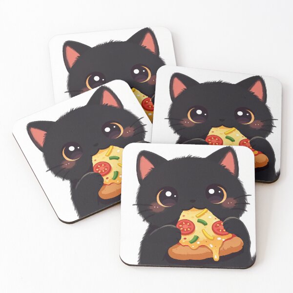 Item preview, Cute black cat kawaii pizza addict designed and sold by EpicBoing.