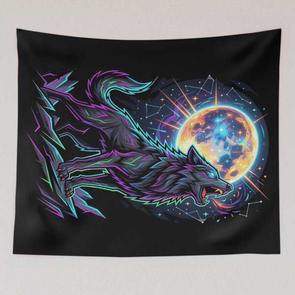 Item preview, Neon Wolf Howling at Full Moon designed and sold by QuirkySpark.
