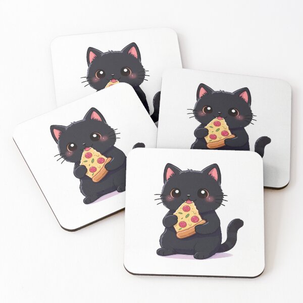 Item preview, Cute black cat kawaii pizza addict designed and sold by EpicBoing.