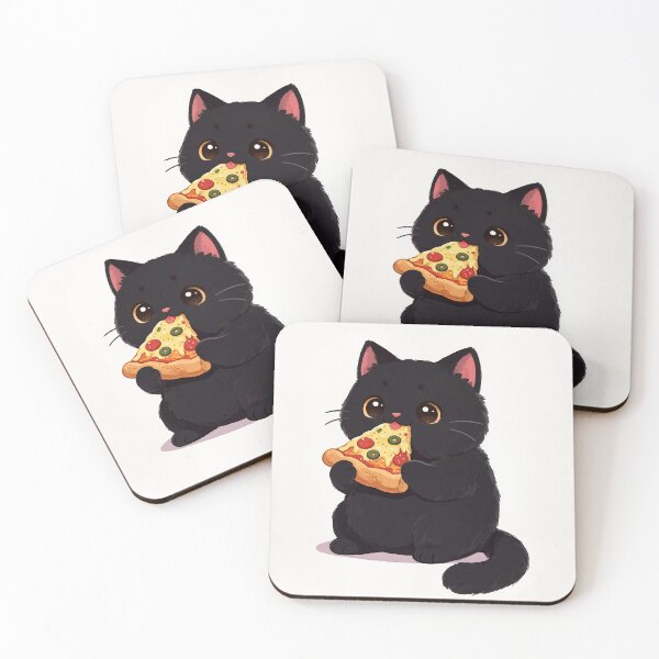 Item preview, Cute black cat kawaii pizza addict designed and sold by EpicBoing.