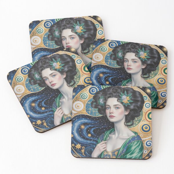 Item preview, Art Nouveau Celestial Woman Portrait – Gold Ornamental Cosmic Klimt Style Art designed and sold by Tamas Das.