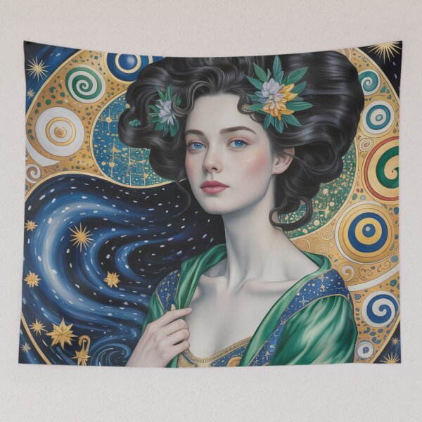 Item preview, Art Nouveau Celestial Woman Portrait – Gold Ornamental Cosmic Klimt Style Art designed and sold by Tamas Das.