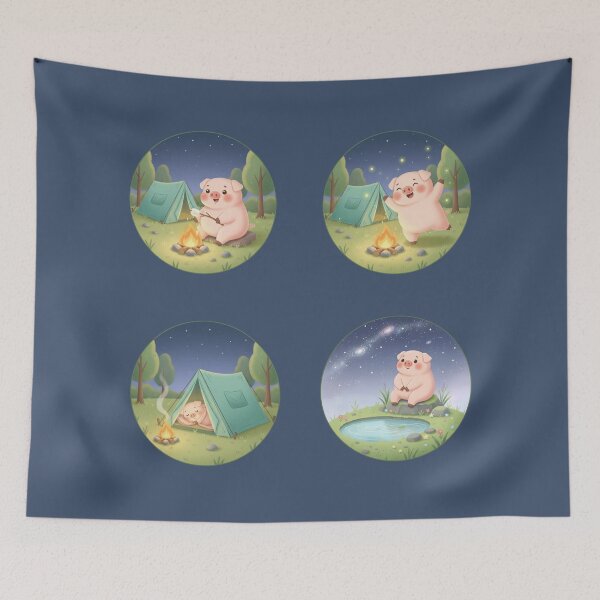 Item preview, Cute Camping Pig Collection – Cozy Campfire, Sleeping, Dancing & Nature Pig Illustration designed and sold by LavinyArt.