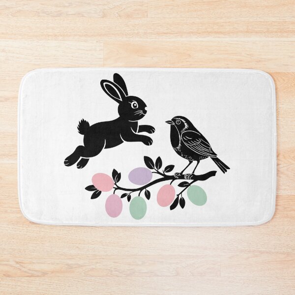 Item preview, Silhouette Easter Bunny With Colourful Egg Spring Flowers illustration designed and sold by Working Pajama.