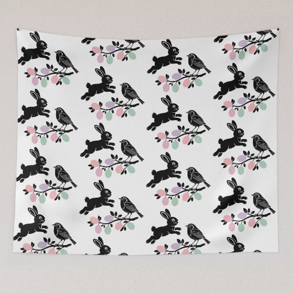 Item preview, Silhouette Easter Bunny With Colourful Egg Spring Flowers illustration designed and sold by Working Pajama.