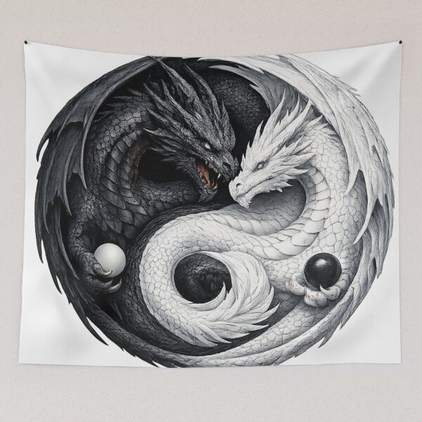 Item preview, Balanced Dragons Yin-Yang Artwork – Light and Shadow Fantasy Design designed and sold by RolMerch.