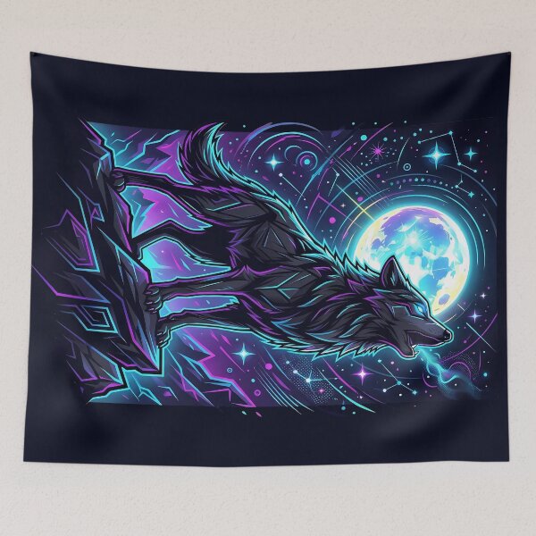 Item preview, Futuristic Neon Wolf Howling at Full Moon designed and sold by QuirkySpark.