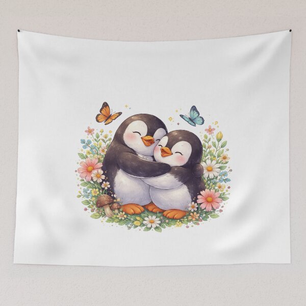 Item preview, Cute Penguin Love Hug Floral Aesthetic Design designed and sold by Radha Krishna curated finds.