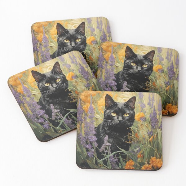Item preview, Black Cat in Wildflower Meadow designed and sold by Erika Kaisersot.