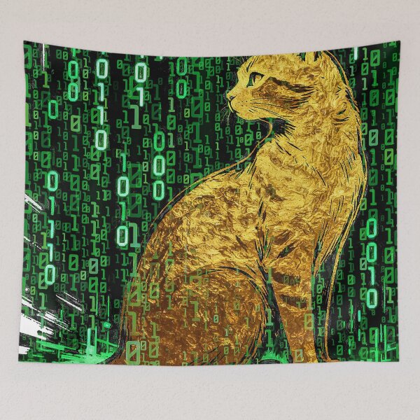 Item preview, Gold Leaf Matrix Cat - Cyberpunk Golden Tabby Digital Art designed and sold by Hen-C-Art.