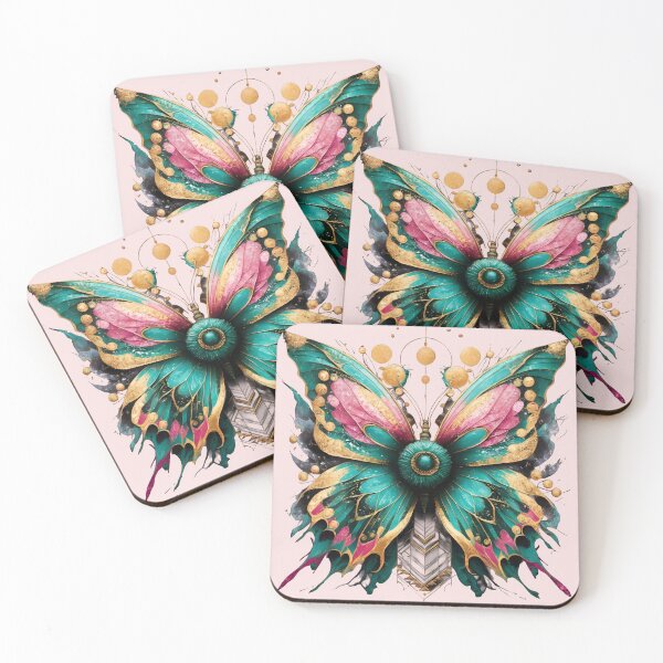 Item preview, butterfly pastel colors golden teal pink  designed and sold by madevdine.