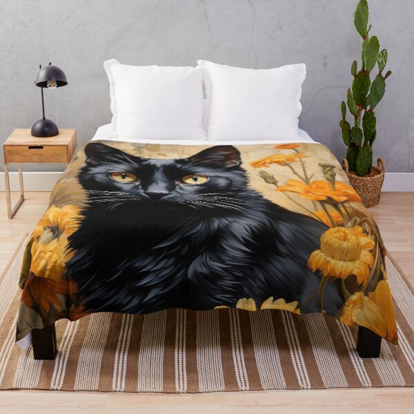Artikelvorschau, Schwarze Katze mit Herbstblumen entworfen und verkauft von Erika Kaisersot.