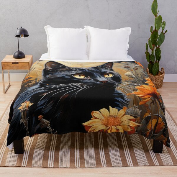Item preview, Gato negro místico entre flores iluminadas por la luna designed and sold by Erika Kaisersot.