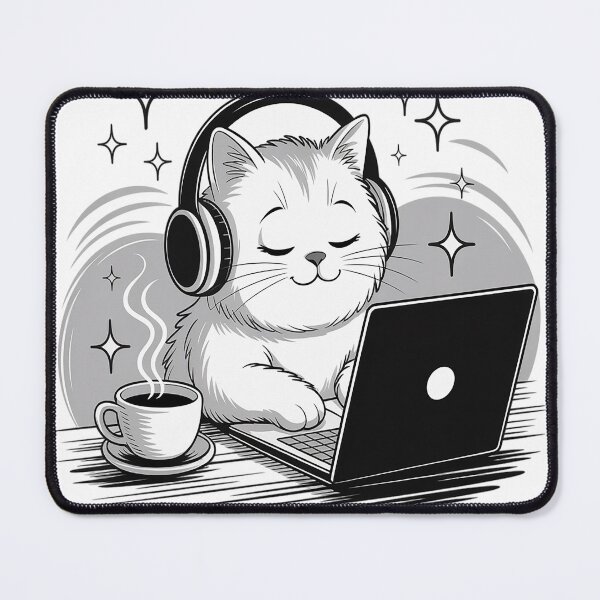 Item preview, Introvert Cat with Coffee on Computer Antisocial Emo Goth designed and sold by TheRetroStyle.