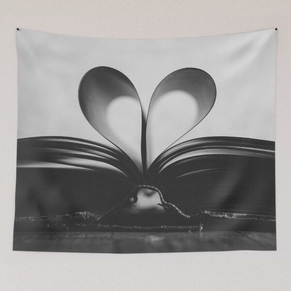 Item preview, Bookends, heart hands book pages magical romantic black and white vintage photograph poster art print designed and sold by Astrid Arkhangelsky.