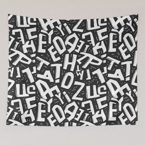 Item preview, Bold White Alphabet Doodle Pattern – Hand-Drawn Typography on Black Seamless Design designed and sold by Windy-market.