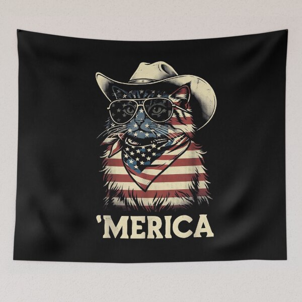 Item preview, USA 'Merica Cat 4th of July Men Women Kids Funny Patriotic designed and sold by THREE LITTLE BEANS.