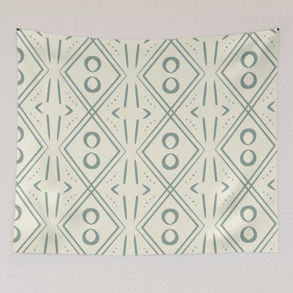 Item preview, Bohemian blue tribal ornaments on a cream background  designed and sold by Yana Mustafina | Boho Soulful Designs.