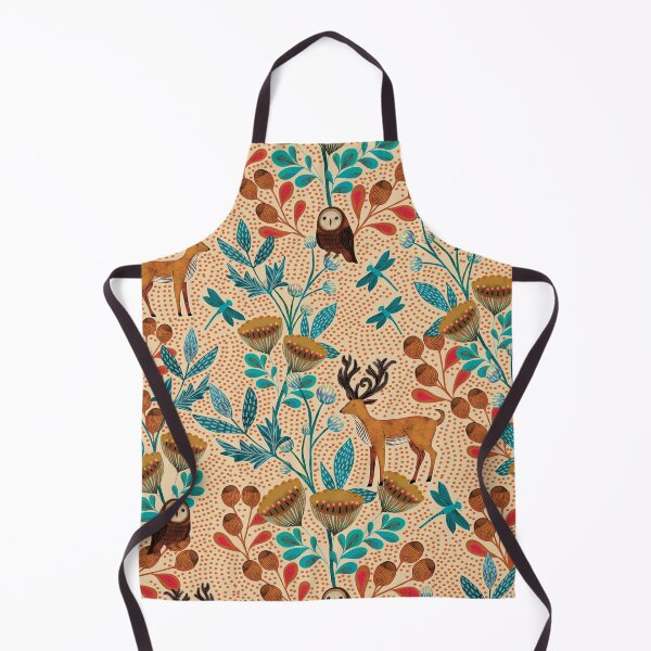 Item preview, Whimsical Woodland Owls and Stags in a Block Print Forest designed and sold by phatlizzardart.