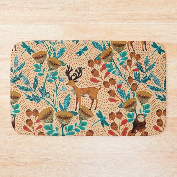 Item preview, Whimsical Woodland Owls and Stags in a Block Print Forest designed and sold by phatlizzardart.