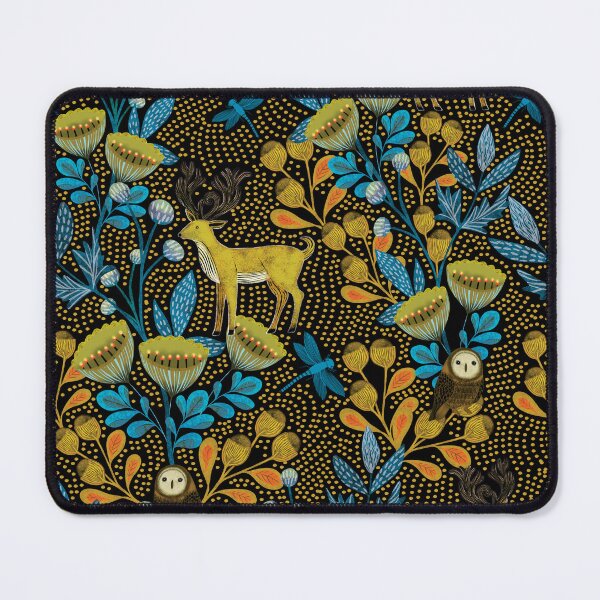 Item preview, Whimsical Woodland Owls and Stags in a Block Print Forest designed and sold by phatlizzardart.