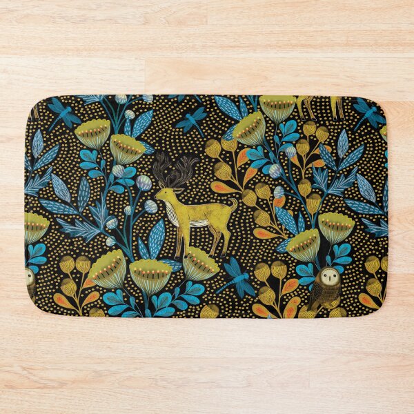 Item preview, Whimsical Woodland Owls and Stags in a Block Print Forest designed and sold by phatlizzardart.