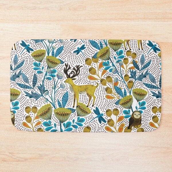 Item preview, Whimsical Woodland Owls and Stags in a Block Print Forest designed and sold by phatlizzardart.