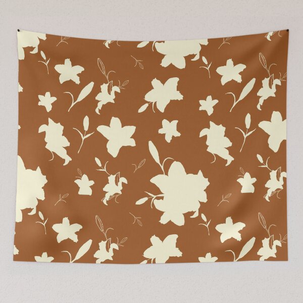 Item preview, Bohemian brown and creamy pastel Floral Line Pattern designed and sold by Yana Mustafina | Boho Soulful Designs.