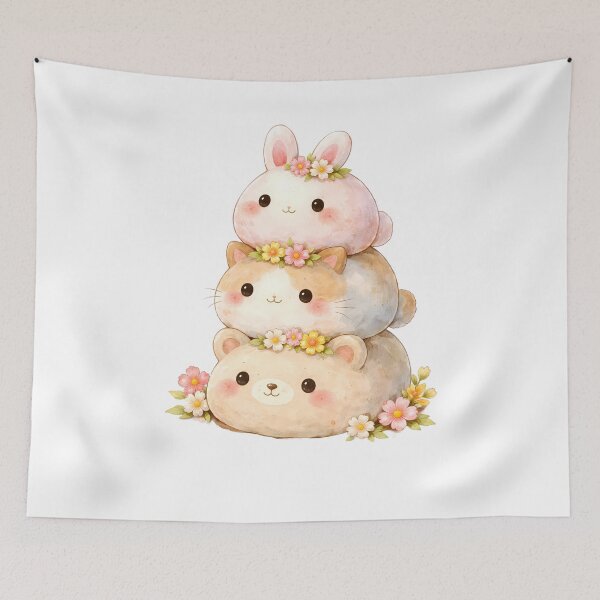 Item preview, Cute Mochi Animal Stack - Bunny, Cat, Bear Kawaii Ghibli Art designed and sold by Art-Selling.