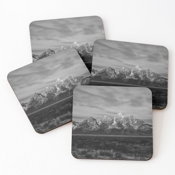Item preview, Jackson Hole, Grand Teton National Park, snowy winter peaks landscape black and white photograph poster art print designed and sold by Astrid Arkhangelsky.