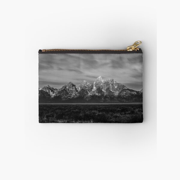 Item preview, Jackson Hole, Grand Teton National Park, snowy winter peaks landscape black and white photograph poster art print designed and sold by Astrid Arkhangelsky.