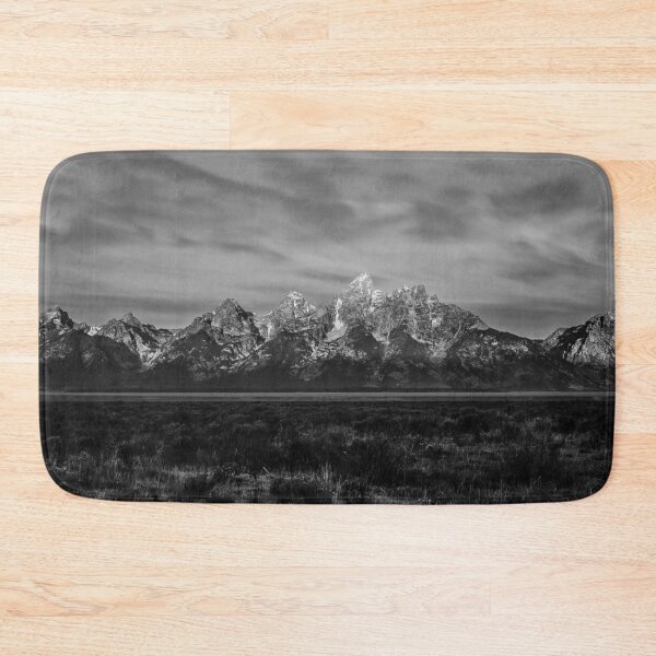 Item preview, Jackson Hole, Grand Teton National Park, snowy winter peaks landscape black and white photograph poster art print designed and sold by Astrid Arkhangelsky.