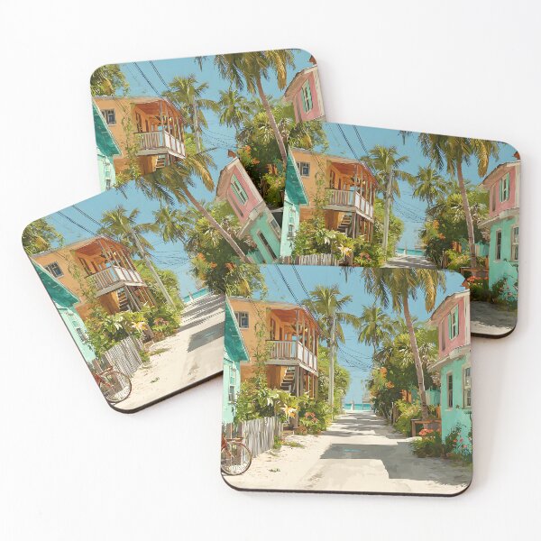 Item preview, Key Largo Pastel Street with Bicycle and Palm Trees designed and sold by daila70.