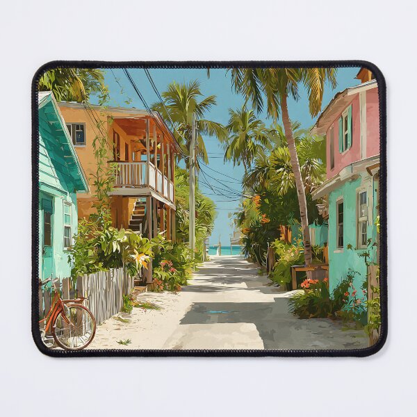 Item preview, Key Largo Pastel Street with Bicycle and Palm Trees designed and sold by daila70.