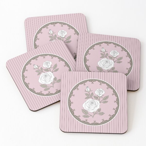 Item preview, Vintage White Rose Illustration on Pastel Pink Lace Doily designed and sold by storieslanguage.