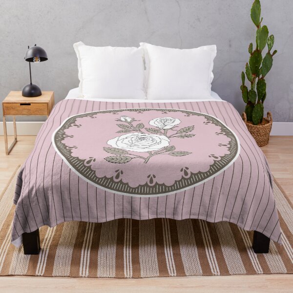 Item preview, Vintage White Rose Illustration on Pastel Pink Lace Doily designed and sold by storieslanguage.