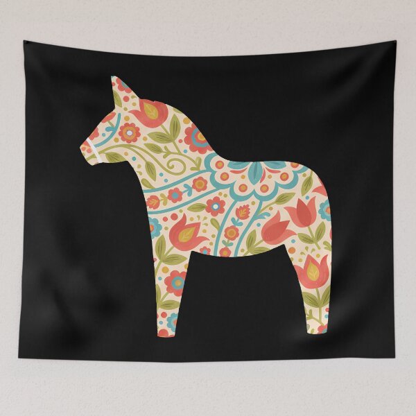 Artikelvorschau, Dala-Pferd in Creme – Skandinavische Volkskunst-Fusion von heidiannemorris © entworfen und verkauft von FOLK ART FUSION by heidiannemorris.