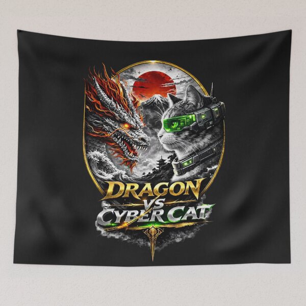 Item preview, Dragon vs Cyber Cat – Japanese Cyberpunk Samurai Design designed and sold by Dragon-Samurai.
