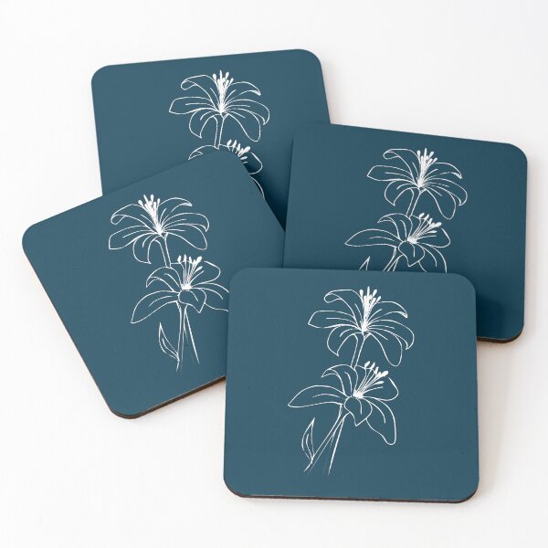 Item preview, Bouquet of 2 Lily Flowers, Line Drawing Symmetric Minimalist Aesthetic Natural Design Midnight Blue designed and sold by SWSandraWechner.