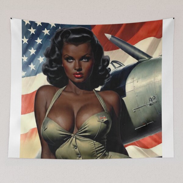 Item preview, Vintage WWII African American Bomber Pin-Up Girl - Retro Military Aviation Art designed and sold by MissSaylor.