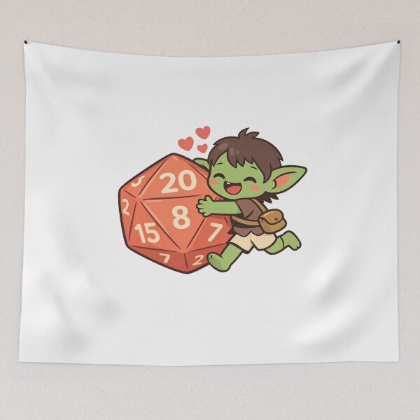 Item preview, Cute RPG Dice Goblin Hugging D20 Tabletop Gaming designed and sold by Fenay Designs.