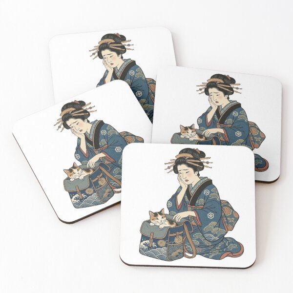 Item preview, Ukiyoe Cat in Bag - "I'm Staying Here!" Geisha's Dilemma designed and sold by LuckyCatClubJP.