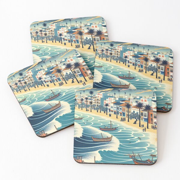 Item preview, Roquetas de Mar Spain Ukiyo-e Art - Japanese Woodblock Style Coastal Landscape designed and sold by Vandy Fullam.